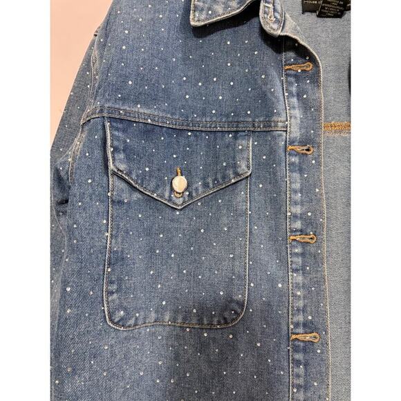 House of Harlow Crystal Studded Denim Button Down Top In Blue Size XS - Picture 4 of 7